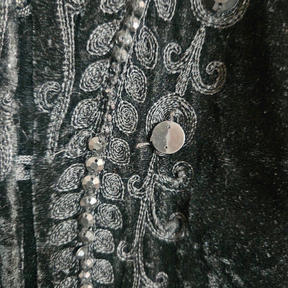 Soft Surroundings Black Velvet Embroidered Duster Coat Jacket Gold Lining Large - Picture 3 of 14